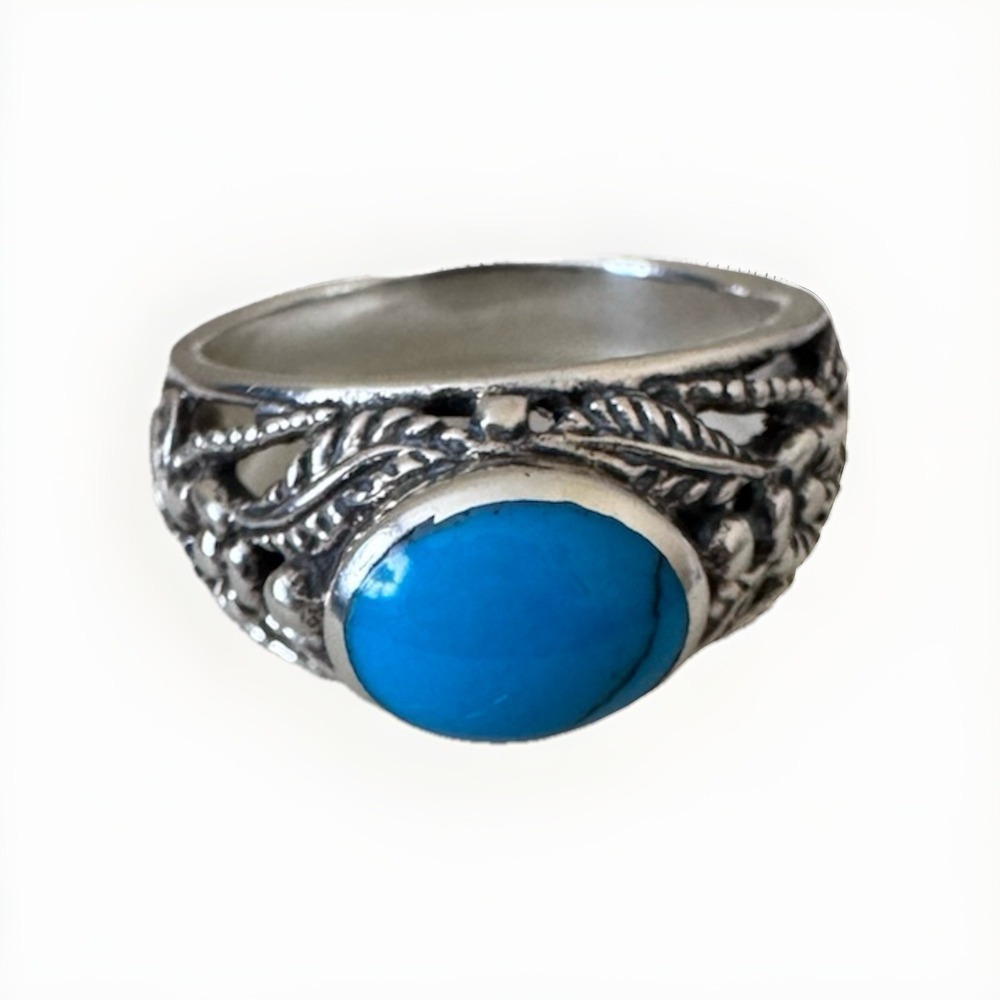 New Sterling Silver & Turquoise Size 9 Ring Beautiful Bohemian Stone